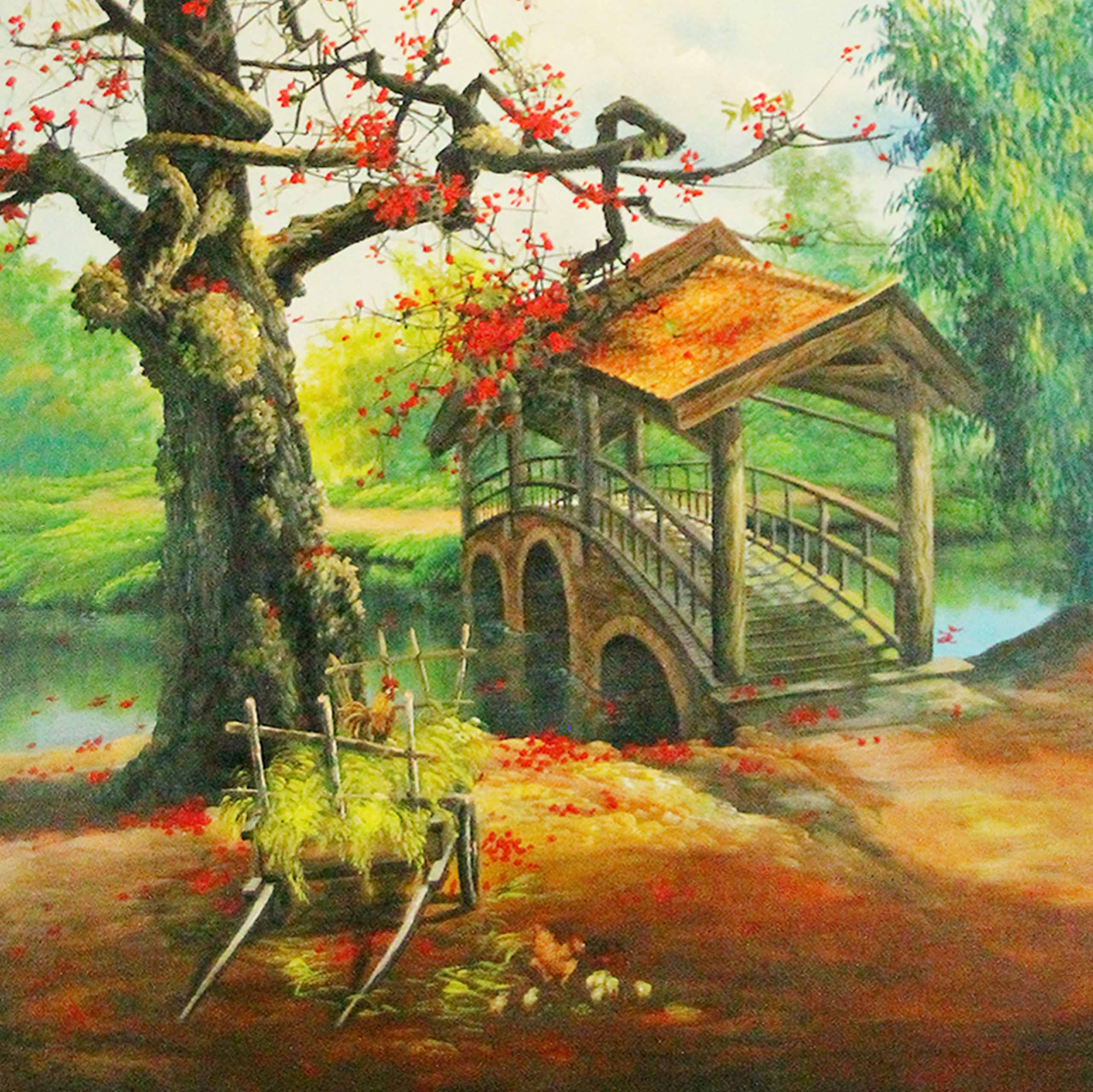 Tranh sơn dầu phong cảnh làng quê tác phẩm Nét Xưa - TSD45LHAR